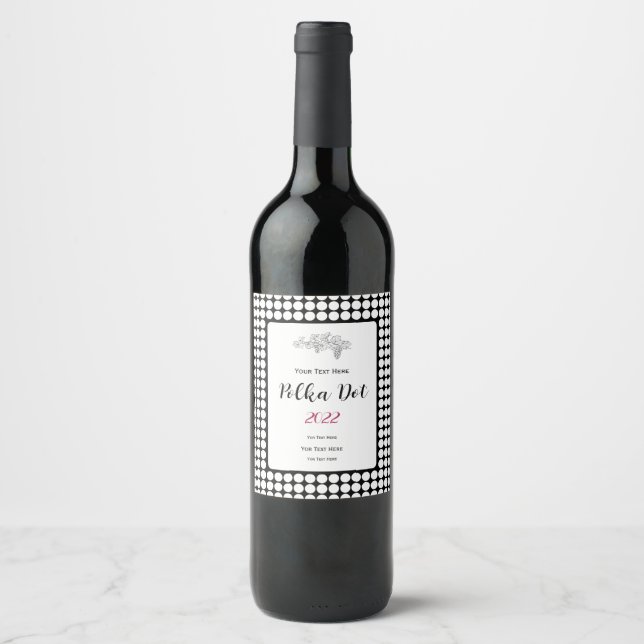 Étiquette Pour Bouteilles De Vin Points blancs minimaux sur fond noir uni (Devant)