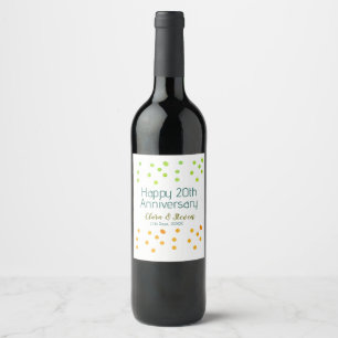 Étiquette Pour Bouteilles De Vin Points dorés scintillent joyeux 20e anniversaire d