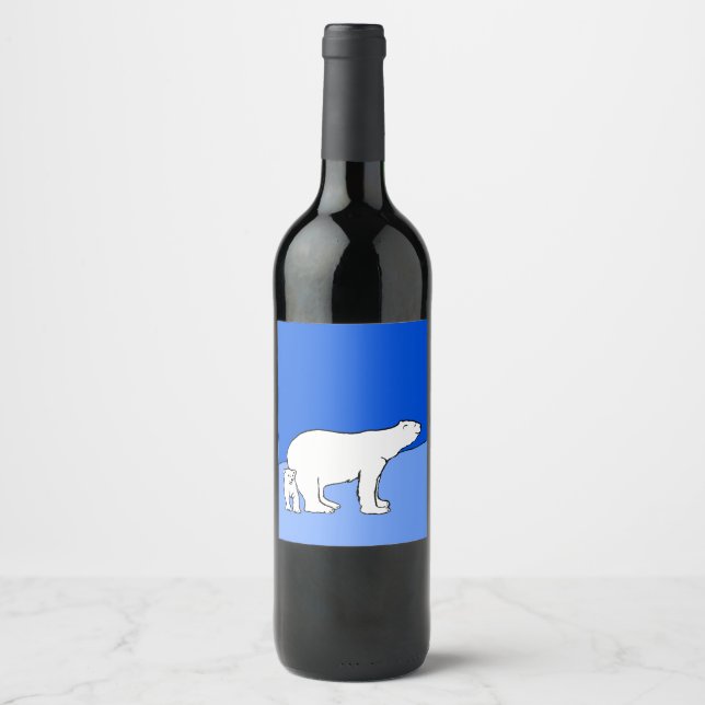 Étiquette Pour Bouteilles De Vin Polar Bear Mom and Cub Peinture - Wildlife Art (Devant)