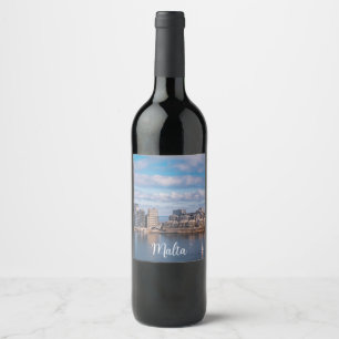 Étiquette Pour Bouteilles De Vin Port de Sliema et gratte-ciel à Malte