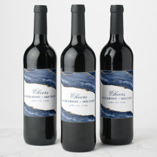 Étiquette Pour Bouteilles De Vin Porte bleue et or Bordure Mariage Faveur