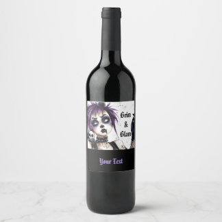 Étiquette Pour Bouteilles De Vin Portrait gothique pour fille - Grim & Glam