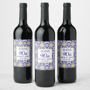 Étiquette Pour Bouteilles De Vin Portugais Carreaux Bleu 90e anniversaire Méditerra