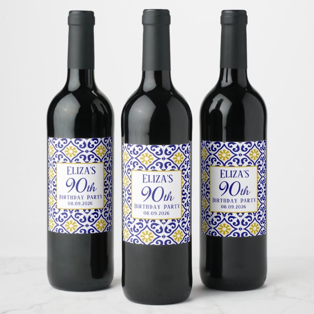Étiquette Pour Bouteilles De Vin Portugais Carreaux Bleu 90e anniversaire Méditerra (Bouteilles)