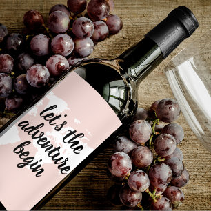 Étiquette Pour Bouteilles De Vin Positive rose Commençons l'aventure Carte du Monde