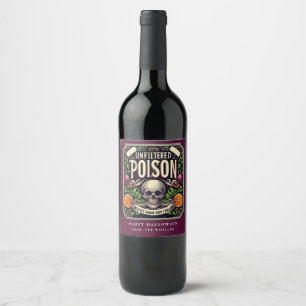Étiquette Pour Bouteilles De Vin Pot pourpre Halloween Squelette Poison Vin Étiquet
