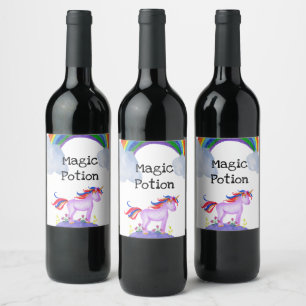 Étiquette Pour Bouteilles De Vin Potion magique Unicorne