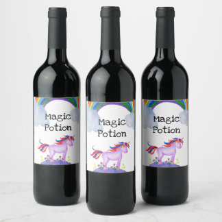 Étiquette Pour Bouteilles De Vin Potion magique Unicorne