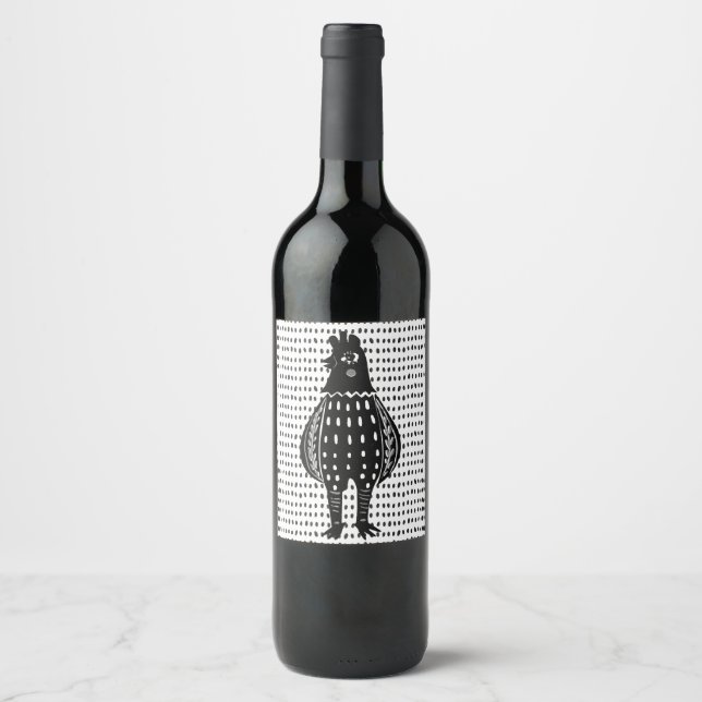 Étiquette Pour Bouteilles De Vin Poulet Linocut (Devant)