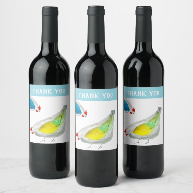Étiquette Pour Bouteilles De Vin Poulets mignons aquarelle (Bouteilles)