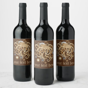Étiquette Pour Bouteilles De Vin Poulpe Steampunk Rétro Fantastique Mécanique