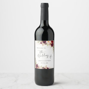 Étiquette Pour Bouteilles De Vin Poussière d'Or Bourgogne Floral Bienvenue Mariage