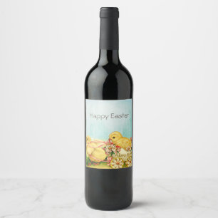 Étiquette Pour Bouteilles De Vin Poussins de Pâques Rétro Vintage