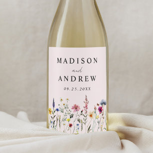 Étiquette Pour Bouteilles De Vin Prairie Élégante de Fleurs Sauvages Mariage Rose P
