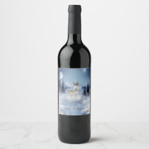 Étiquette Pour Bouteilles De Vin Premier Noël, Faon, Paysage hivernal