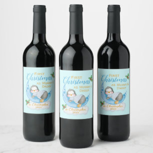 Étiquette Pour Bouteilles De Vin Premier Noël mignon comme maman et papa Pingouin B