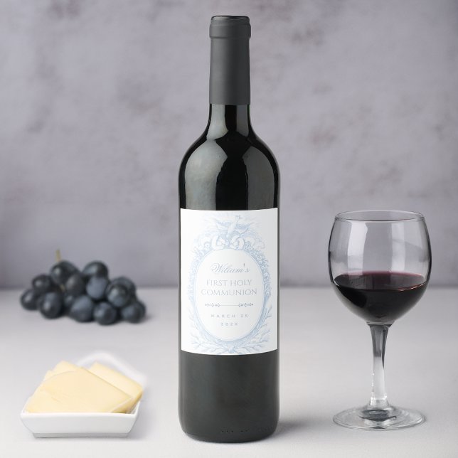 Étiquette Pour Bouteilles De Vin Première communion garçon bleu blanc Esprit Saint  (Créateur téléchargé)