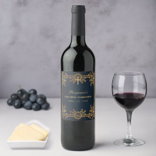 Étiquette Pour Bouteilles De Vin Première communion garçon bleu marine vintage vign