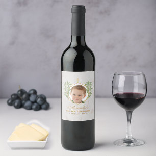 Étiquette Pour Bouteilles De Vin Première Communion Photo Verdure Foliage Marbre Or