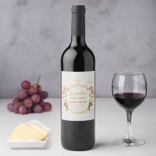 Étiquette Pour Bouteilles De Vin Première Sainte Communion Fleurs d'Orchidées en Ma