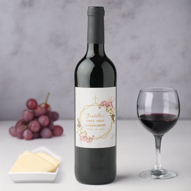 Étiquette Pour Bouteilles De Vin Première Sainte Communion Orchidées Florales Marbr (Créateur téléchargé)