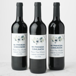 Étiquette Pour Bouteilles De Vin Primera Comunion Fleurs blanches Première communio