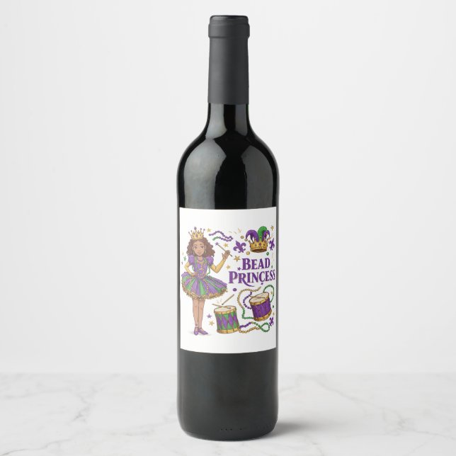 Étiquette Pour Bouteilles De Vin Princesse de Perles - Mardi Gras (Devant)