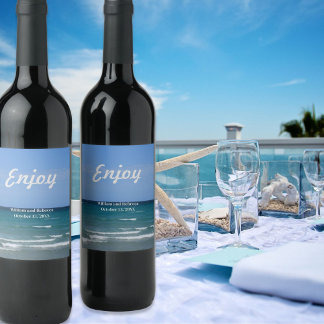 Étiquette Pour Bouteilles De Vin Profitez d'une plage turquoise et limpide
