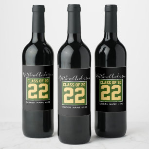 Étiquette Pour Bouteilles De Vin Promotion 2023 Vert Moderne Noir et Or Graduation