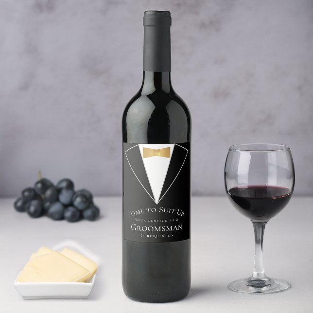 Étiquette Pour Bouteilles De Vin Proposition Groomsman Black Faux Gold Time pour co (Créateur téléchargé)