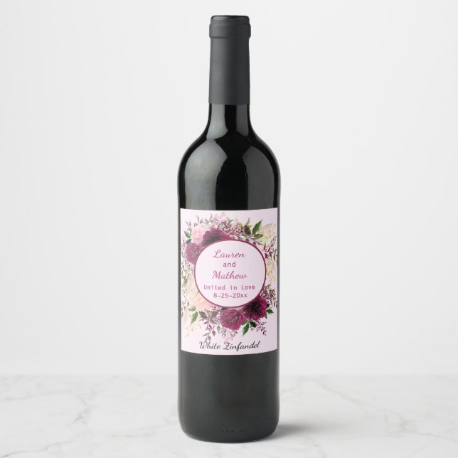 Étiquette Pour Bouteilles De Vin Prune Bourguignon Romantique, Rose Pâle Personnali (Devant)