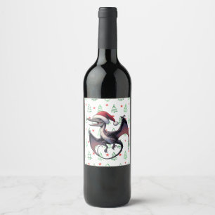 Étiquette Pour Bouteilles De Vin Pterodactyle de Noël