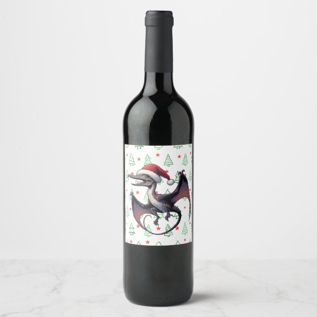 Étiquette Pour Bouteilles De Vin Pterodactyle de Noël (Devant)