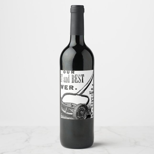 Étiquette Pour Bouteilles De Vin Publicité vintage tondeuse à gazon (Devant)