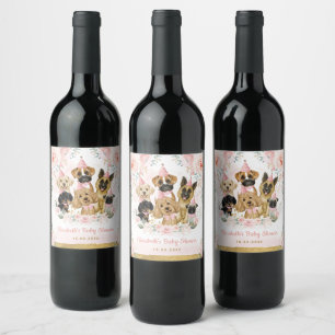 Étiquette Pour Bouteilles De Vin Puppies mignonnes Blush Rose Floral Pet Chiens de 