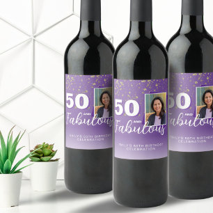 Étiquette Pour Bouteilles De Vin Purple 50 et Fabulous Parties scintillant 50e anni