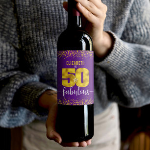 Étiquette Pour Bouteilles De Vin Purple 50 fabuleux dots or d'anniversaire personna