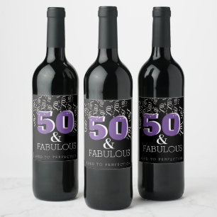 Étiquette Pour Bouteilles De Vin Purple 50 Fabulous Joyeux 50e anniversaire