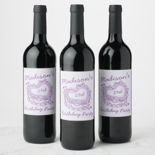 Étiquette Pour Bouteilles De Vin Purple Bow Retro Coquette gâteau Coquette Annivers