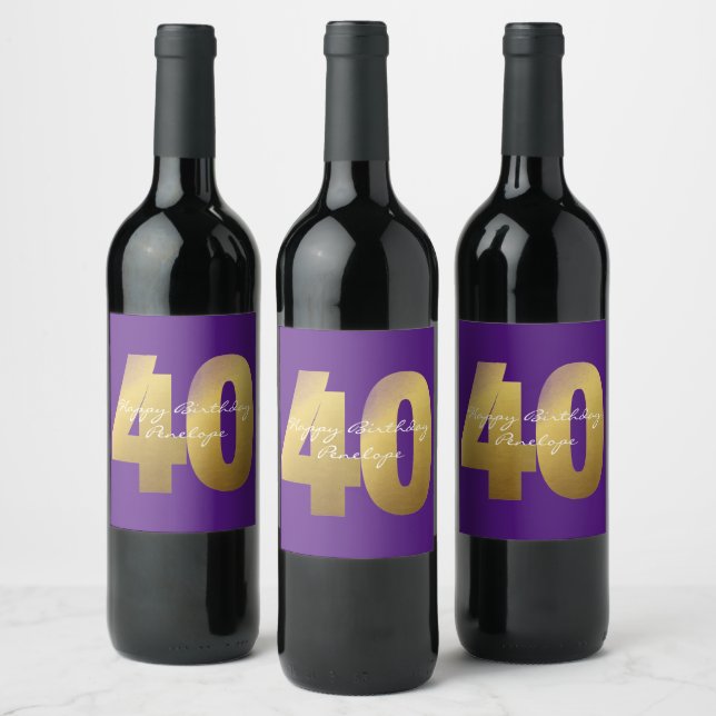 Étiquette Pour Bouteilles De Vin Purple et Gold 40e Anniversaire Vin Étiquette (Bouteilles)