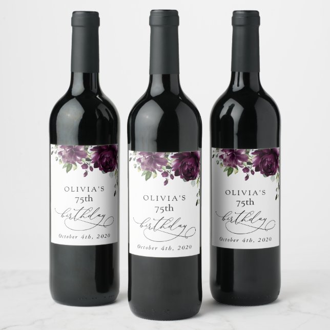 Étiquette Pour Bouteilles De Vin Purple Flowers, Plum Flowers, Boho, Birthday (Bouteilles)