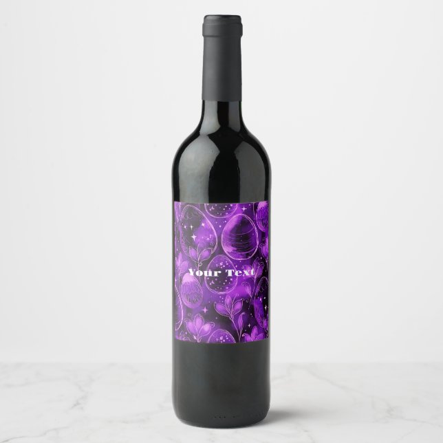 Étiquette Pour Bouteilles De Vin Purple Gothic Easter Pattern (Devant)