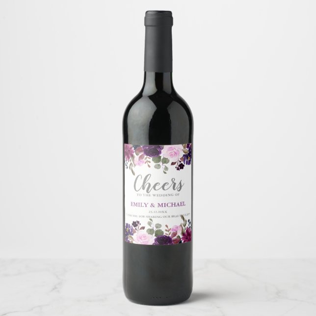 Étiquette Pour Bouteilles De Vin Purple Lavender Floral Boho Mariage étiquette de b (Devant)