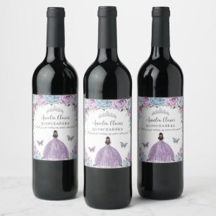 Étiquette Pour Bouteilles De Vin Purple Lilac Bébé Bleu Floral Quinceañera Doux 16
