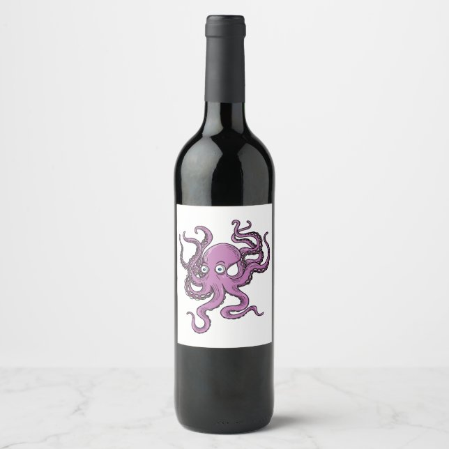 Étiquette Pour Bouteilles De Vin Purple Octopus (Devant)
