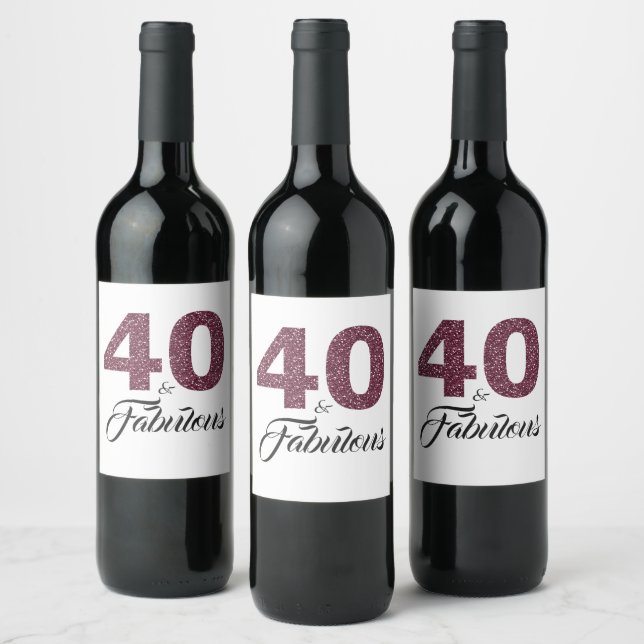 Étiquette Pour Bouteilles De Vin Purple Parties scintillant 40 et Fabulous 40th Bir (Bouteilles)