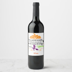 Étiquette Pour Bouteilles De Vin "Quand les sorcières vont Boo..."Parti Halloween