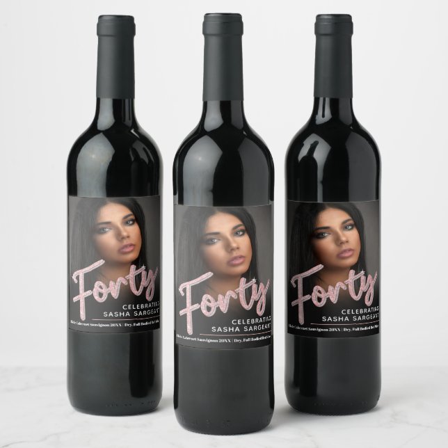 Étiquette Pour Bouteilles De Vin Quarante 40e anniversaire script photo parties sci (Bouteilles)