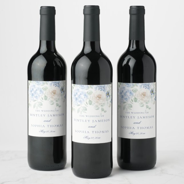 Étiquette Pour Bouteilles De Vin Quelque chose Blue Floral Hydrangeas Mariage (Bouteilles)