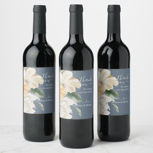 Étiquette Pour Bouteilles De Vin QUELQUE CHOSE DE BLEU - Élégant floral sur Mariage (Bouteilles)